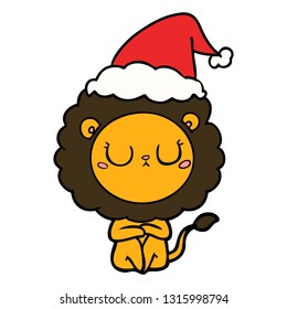 hand drawn line drawing of a lion wearing santa hat