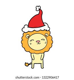 hand drawn line drawing of a lion wearing santa hat