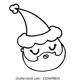 desenho de linha desenhada à mão de um rosto masculino com barba vestindo chapéu de santa