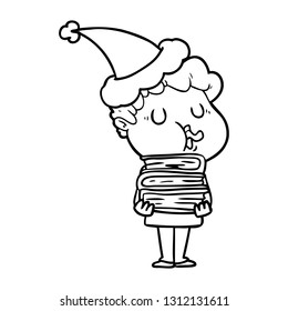 hand drawn line drawing of a man singing wearing santa hat