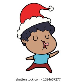 hand drawn line drawing of a man singing wearing santa hat