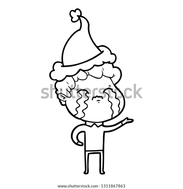 Hand Drawn Line Drawing Man Crying Stock Vector (royalty Free 