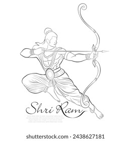 Hand drawn line drawing, Outline art of Lord Rama, Illustration of Hindu God