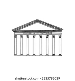 Handgezeichnete Linienzeichnung des Pantheons auf weißem Hintergrund. Italien, Rom. Frontalansicht eines berühmten italienischen Wahrzeichen. Zeilensymbol. Symbol des Tourismus. Stock-Vektorgrafik.