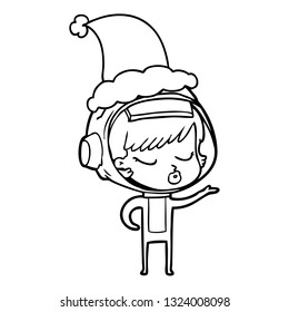 dibujo de una bonita astronauta con sombrero de santa