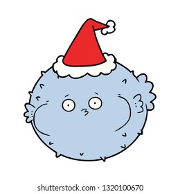 handgezeichnete Linie eines Pufffischen mit Santamhut