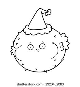 hand drawn line drawing of a puffer fish wearing santa hat