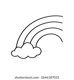 Desenho desenhado à mão de um arco-íris emergindo de uma nuvem. O estilo é simples e minimalista. Perfeito para representar clima, felicidade ou otimismo