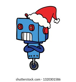 handgezeichnete Linienzeichnung eines Roboters mit Santamhut