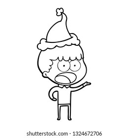 hand drawn line drawing of a shocked man wearing santa hat