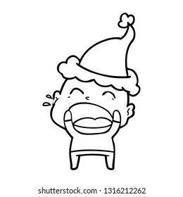 hand drawn line drawing of a shouting bald man wearing santa hat
