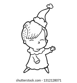 dibujo a mano de una muchacha peleada con sombrero santa