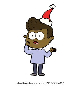 dibujo de una línea dibujada a mano de un hombre con sombrero de santa