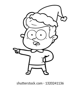 hand drawn line drawing of a staring man wearing santa hat