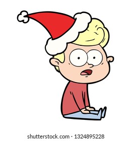 hand drawn line drawing of a staring man wearing santa hat