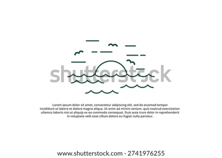 hand drawn line drawing of sunset seascape