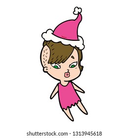dibujo de una chica sorprendida usando sombrero santa