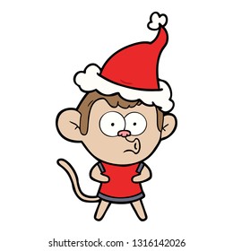 handgezeichnete Linienzeichnung eines überraschten Affen mit Santa-Hut