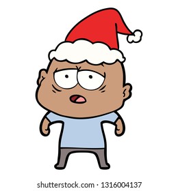 dibujo de una línea dibujada a mano de un calvo cansado usando sombrero santa