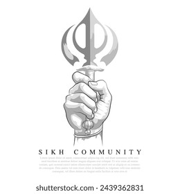 Hand drawn line drawing, Vector illustration of Sikh symbol, Vector Sketch art of human hand