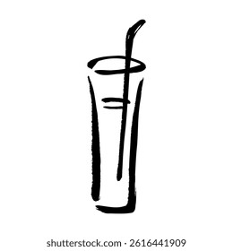 Hand drawn line drawing vector illustration of a drink poured into a glass with brush touch.