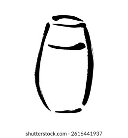 Hand drawn line drawing vector illustration of a drink poured into a glass with brush touch.