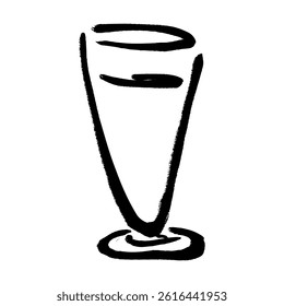 Hand drawn line drawing vector illustration of a drink poured into a glass with brush touch.