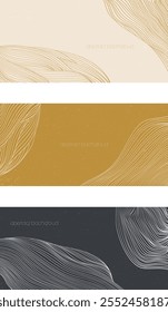 Hand drawn line element with absract a pattern vector. Oriental Black and white banner design, flyer or presentation in vintage style. Mountain landscape background.
