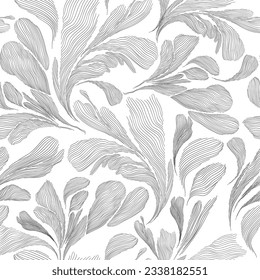 Hand drawn line exotic abstract flowers illustration pattern. Contemporary floral seamless pattern. Natural art template for design. Floral pattern