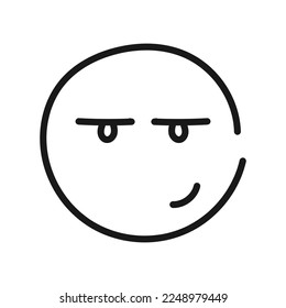 Hand drawn line a face with a little smile. Smirking face. White background. Eps 10.