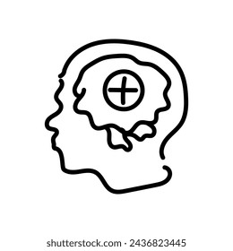 Hand drawn line and flat style icon of Mental health