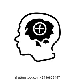 Hand drawn line and flat style icon of Mental health