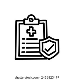Línea dibujada a mano e icono de estilo plano del seguro de salud