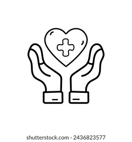 Hand drawn line and flat style icon of health production