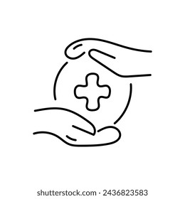Línea dibujada a mano e icono de estilo plano de la producción de la salud