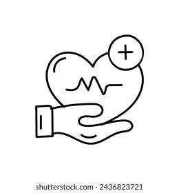 Hand drawn line and flat style icon of healthcare