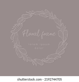 Marco floral de línea dibujada a mano. Elegante corona vintage. Plantilla de logotipo.Ilustración vectorial elementos de decoración botánica para etiqueta, identidad comercial de marca, invitación a boda, tarjeta de saludo