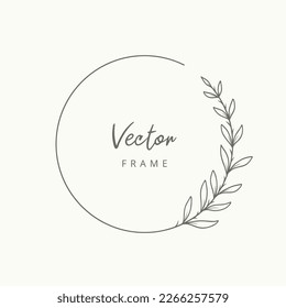 Hand drawn line floral frame. Elegant minimal wreath. Logo template.Vector illustration botanical decoration elements for label, branding business identity, wedding invitation, greeting card
