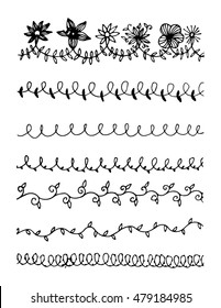 hand drawn line floral frame doodle