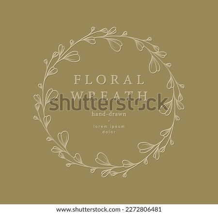 Hand drawn line floral frame. Elegant vintage wreath. Logo template. Vector illustration botanical decoration elements for label, branding business identity, wedding invitation, greeting card