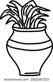 Hand Drawn Line Flower In Pot Vector Illustration