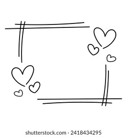 Hand Drawn Line Frame With Hearts Vector Illustration