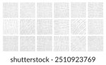 Hand drawn line hatching isolated on white. Crosshatch, pencil hatched squares, drawing simple doodle sketch design elements. Vector set