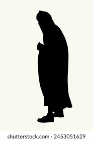 Hand drawn line holy god elder male rabbi guy stand bow icon sign retro age Asian church faith story art cartoon sketch style white sky. Moses female Jew hide rear view sin cloak cloth savior symbol