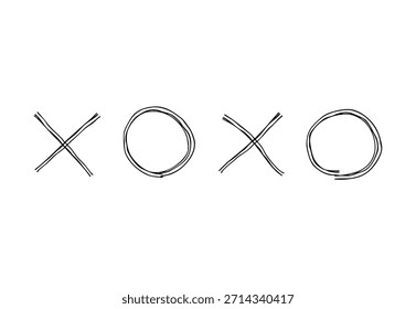 Icono de línea dibujada a mano de cruces y círculos alternados. Ilustración vectorial doodle monocromática con múltiples líneas superpuestas