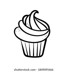 Handgezeichnete Linie Symbol des Cupcakes. Umfassende Vektorgrafik für Logo-Design auf weißem Hintergrund