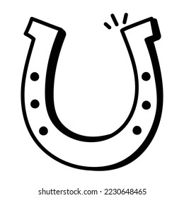 Hand drawn line icon of horseshoe 