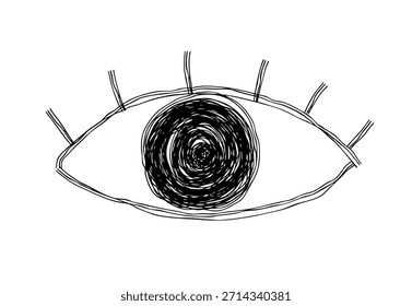 Icono de línea dibujada a mano de un ojo sin luz con pestañas. Ilustración vectorial doodle monocromática con múltiples líneas superpuestas