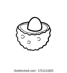 Hand drawn line icon of lychees fruit isolated on white background. Sweet tropical fruit. Simple minimal outline style. Logo design. Vector illustration