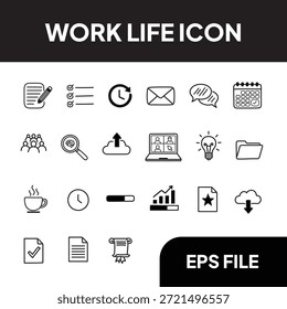 Ícone de linha desenhada à mão representando atividades de trabalho e freelance. Adequado para interface do usuário, sites, apresentações e produtos digitais.
